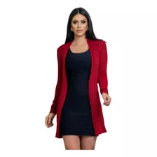 Kimono Feminino Casaco Cardigan Longo Canelado Tricot 2021