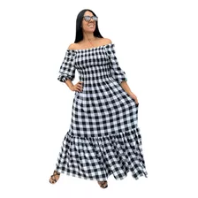 Vestido Longo Feminino Plus Size Ciganinha Manga Curta Flora