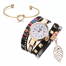 Relógio Feminino Analógico Dourado Bracelete + Pulseira Love