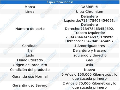 4 Amortiguadores Gas Ultra Chromium Lancer 12-16 Gabriel Foto 2