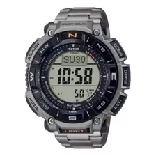 Reloj De Pulsera Casio Pro Trek Prg-340 De Cuerpo Color Gris, Digital, Fondo Gris, Con Correa De Titanio Color Gris, Dial Negro, Minutero/segundero Negro, Bisel Color Negro Y Desplegable