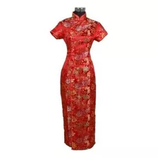 Vestido Tradicional Chino Qipao Cheongsam Rojo De Noche