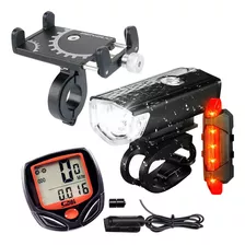 Farol Frontal + Pisca Traseiro + Suporte + Velocímetro Mtb