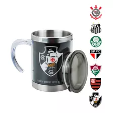 Caneca Térmica Santos Fc Oficial Time Inox Com Tampa 450ml