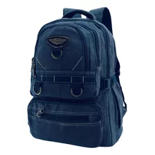 Mochila Lona Jeans Azul Sport Escolar Bolsa Mala Escolar