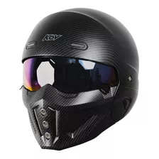 Casco Abierto De Moto Kov Spectrum Carbon Negro Con Mascara Color Negro Tamaño Del Casco Xl(61-62 Cm