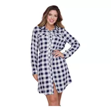 Vestido Chemise Xadrez Feminino Manga Longa Rodeio Country