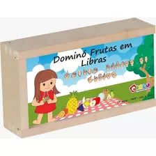 Brinquedo Educativo Domino Frutas Em Libras Em Mdf 28 Peças