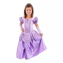 Vestido Menina Luxo Infantil Princesa Sofia Com Luvas Coroa