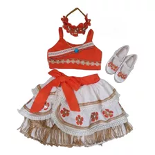 Fantasia Vestido Roupa Conjunto Moana Luxo Com Sapato