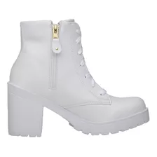 Coturno Bota Feminina Salto Tratorado Branco Fosco Réveillon