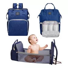 Mochila Bolsa Maternidade Menino Menina Térmica Vira Berço Cor Azul