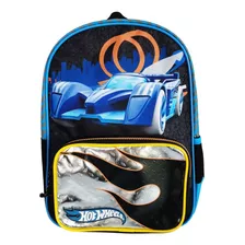 Mochila Bolso Escolar Hot Wheels Color Azul Con Plateado