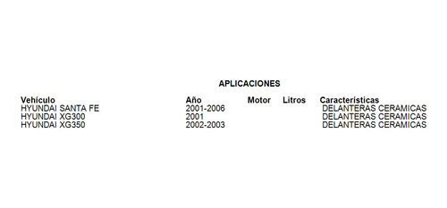 Balatas Delanteras Para Hyundai Xg350 2002-2003 Cera Grc Foto 2