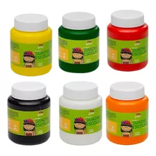 Kit 6 Tintas Guache Cores Variadas 250ml Piratininga