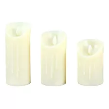 Set X3 Velas Led Grandes Con Movimiento Decoración Eventos 