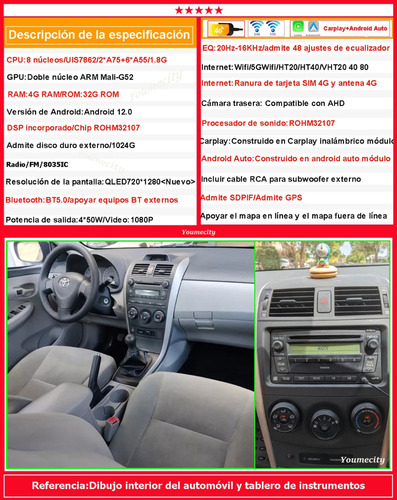 Radio Estreo De Coche Android Gps Para Toyota Corolla 07-13 Foto 5