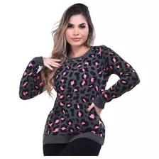 Blusa Tricot Modal Estilosa Animal Print Look Inverno Casual