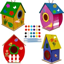 4pzs Comederos Para Pájaros Jaula Madera Diy Colorear Nido 