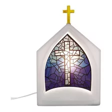 Capela Oratória Luminária Religiosa Vitral Azul Altar Decor