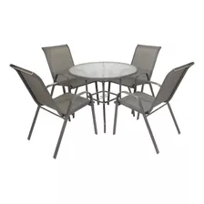 Juego De Jardín Sillas Sillones Mesa 5 Piezas Gris Ct