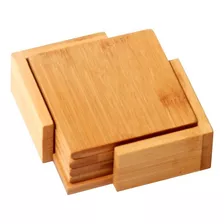 Posavasos De Madera Natural Bambu 10x10 Cm X4 Unid