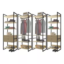 Kit 4 Closet Guarda Roupa Ind. 4 Gavetas 210x70 Blind Nature