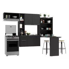 Cozinha Compacta Com Mesa Dobrável Sofia Multimóveis V2009 Cor Preto
