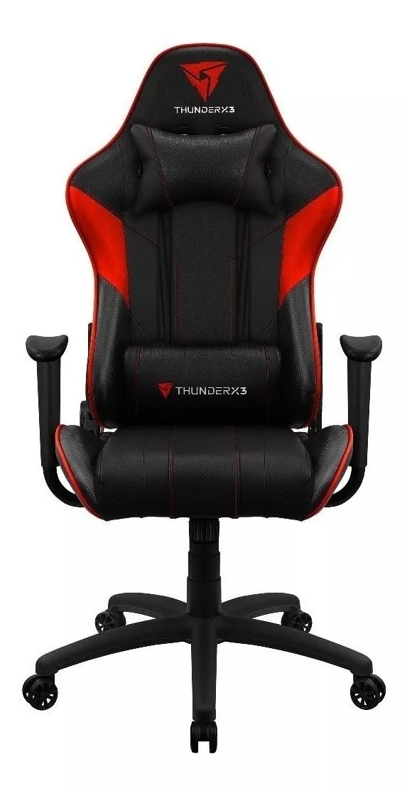 Cadeira De Escritório Thunderx3 Ec3 Gamer Ergonômica  Preta E Vermelha Com Estofado De Couro Sintético
