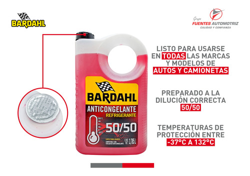 Kit Anticongelante Bardahl Listo Para Usar  50/50 Rojo Galon Foto 2