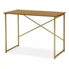 Escrivaninha Steel 90 Cm Estilo Industrial Com Pés Em Aço Cor Dourado/naturale