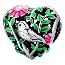 Charm Corazón Pajarito Plata Fina 925 