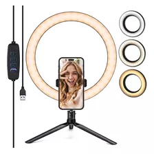 Ring Light Tripé Iluminador Led Portátil 26cm + Tripé D Mesa