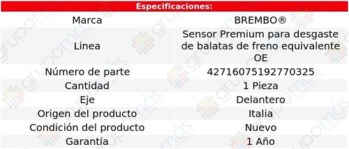 Sensor Para Balatas Delantera Bmw M3 Del 2015 Al 2018 Brembo Foto 2