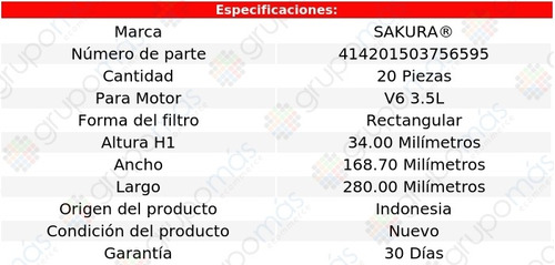 Caja De 20 Filtros De Aire Sakura Quest V6 3.5l Nissan 04/17 Foto 2