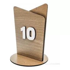 Placa Numerada Para Mesa Kit 10 Peças Madeira Com Mdf Branco