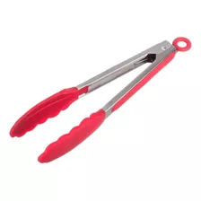 Pegador Inox C/ Ponta Em Silicone Vermelho 23cm