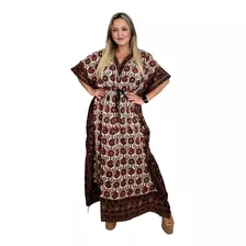 Vestido Kaftan Indiano Longo Estampado Plus Size - Cod.18011