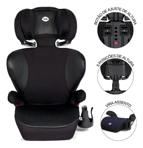 Cadeira Booster Tutti Baby Triton Black Para Crianças De 15 A 36 Kg Com Porta-copos Liso Preto