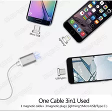 Cable Magnético 3 En 1 Lightning iPhone, Tipo C Y Micro Usb