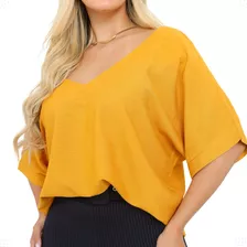 Blusa Feminina Gola V Lisa Manga 3/4 Lançamento