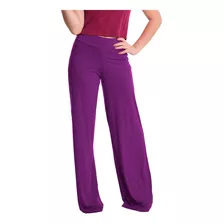 Calça Pantalona Cós Alto Longa Casual Feminina Malha Forrada