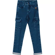 Calça Cargo Jeans Malwee Carinhoso Masculina Juvenil 4 Ao 18