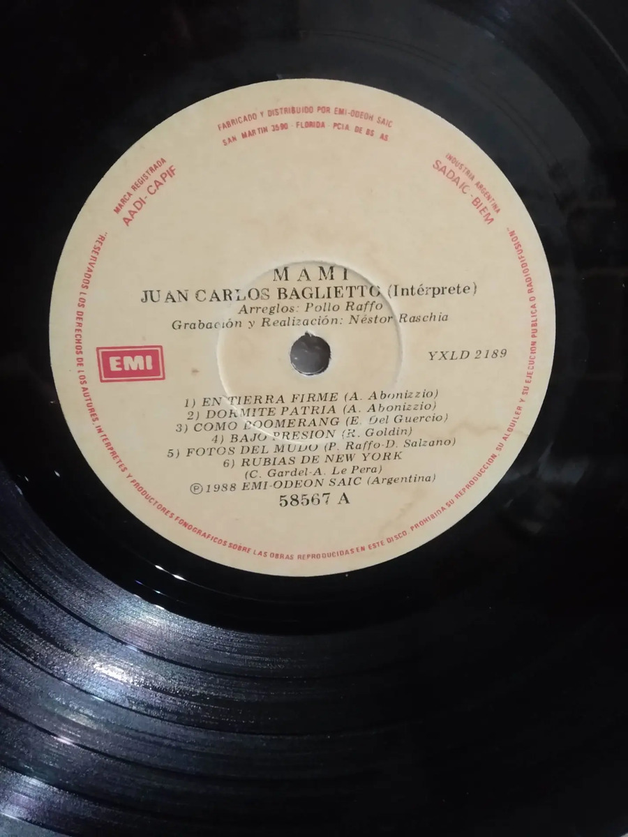 Juan Carlos Baglietto - ¡Mami! - vinilo 1988