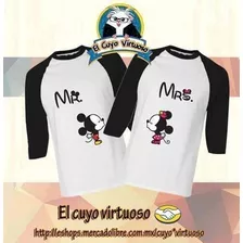 2 Playeras Mickey San Valentín Personalizadas Manga 3/4