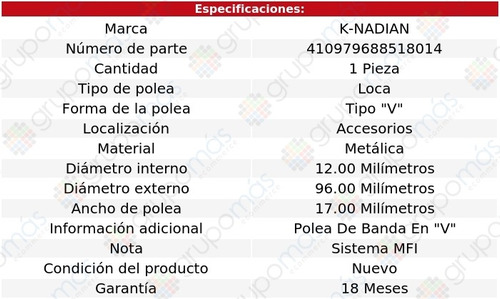 Polea Accesorios Metalica Tipo  V  Charade L3 1.0l 89 Foto 3