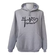 Moletom Blusa Frio Feminino Casaco Capuz Amor Fé Esperança