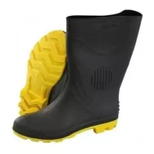 Bota De Pvc Cano Médio Preto Com Solado Amarelo Pega N 39