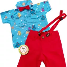 Conjunto Galinha Pintadinha Camisa Menino Com Gravata Festa