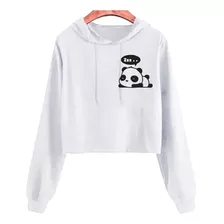 Blusa Moletom Cropped Flanelado Feminino Panda Dormindo Love